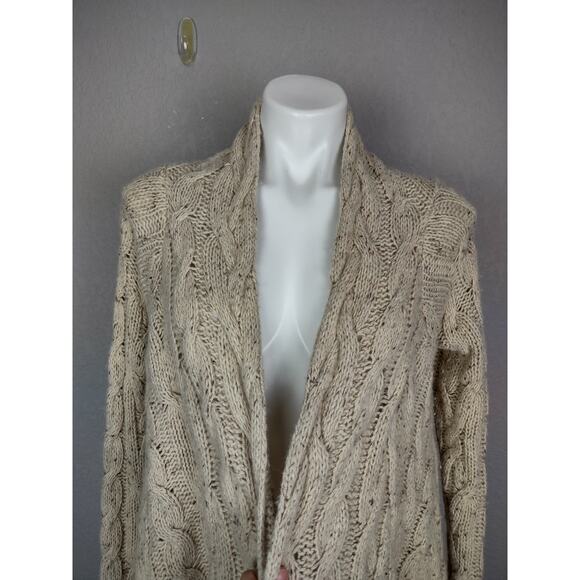Anthropologie Sleeping On Snow Wool Blend Open Front Cardigan Beige Size Medium - Picture 7 of 11